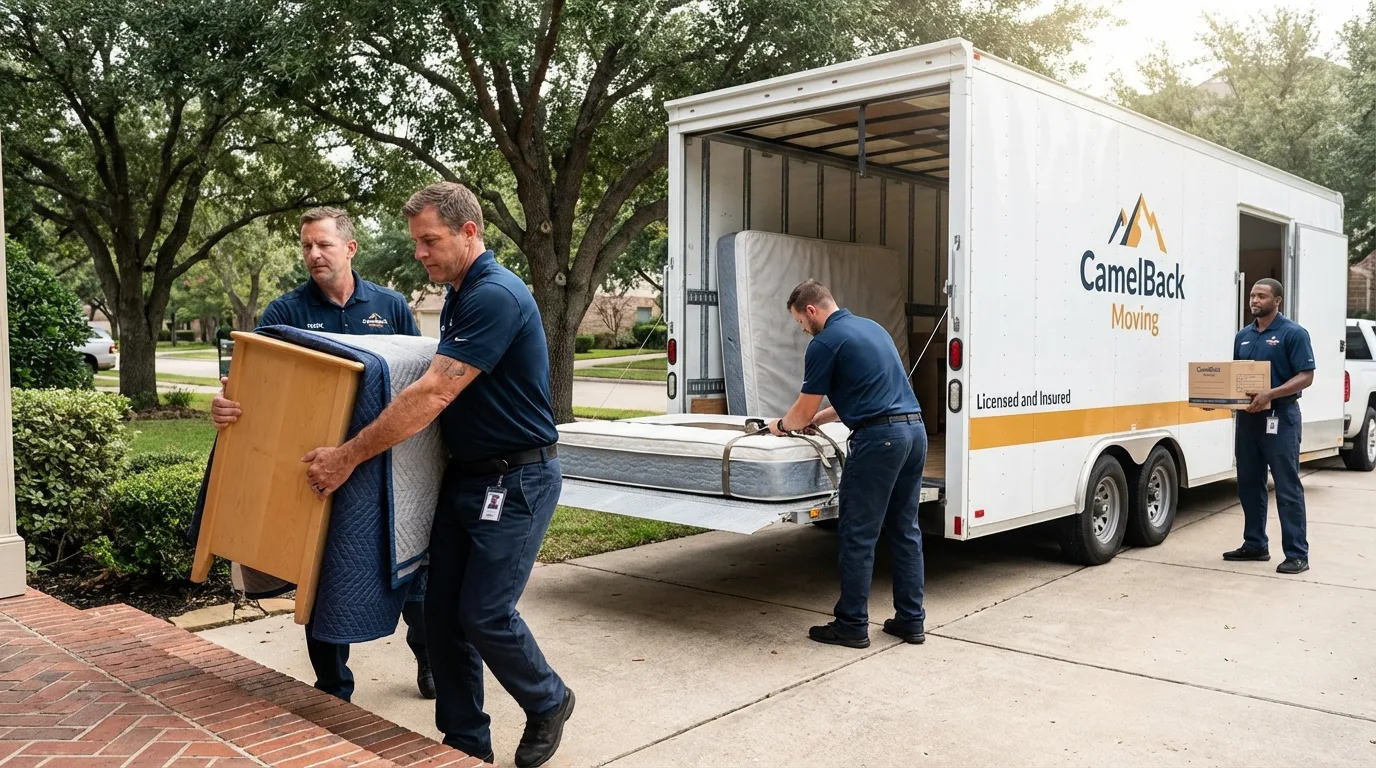 Crew loading residential truck for cross-state move from Point Lookout, NY