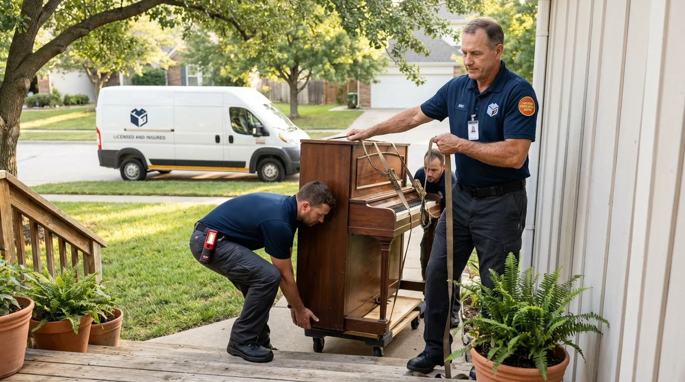 Licensed piano movers securing grand piano in Point Lookout, NY
