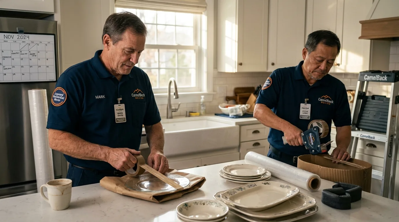 Professional crew packing kitchen dishware in Point Lookout, NY